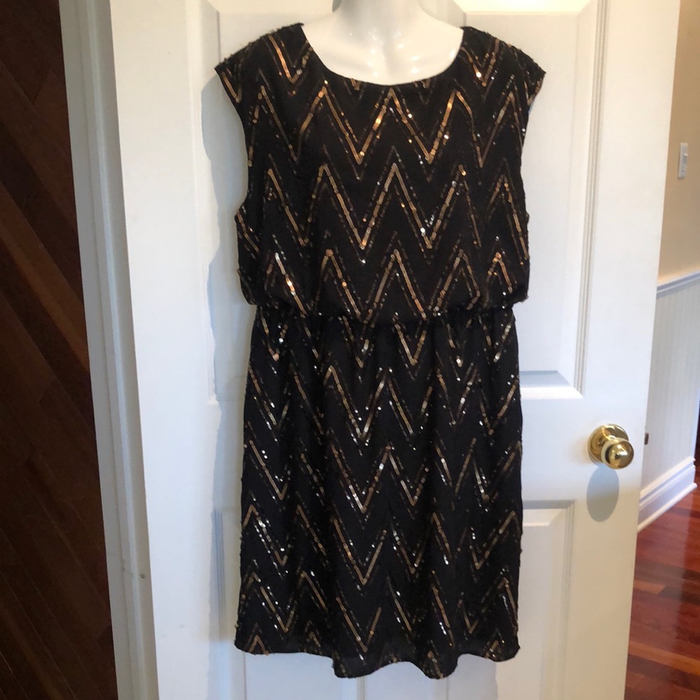 Elegant Black and Bronze Chevron Sequin Dress